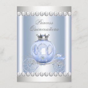Invitation Cinderella Blue Silver Princesse Quinceanera