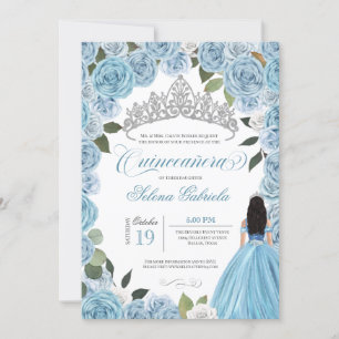Invitation Cinderella Princess Ball Blue Roses V2 Quinceanera