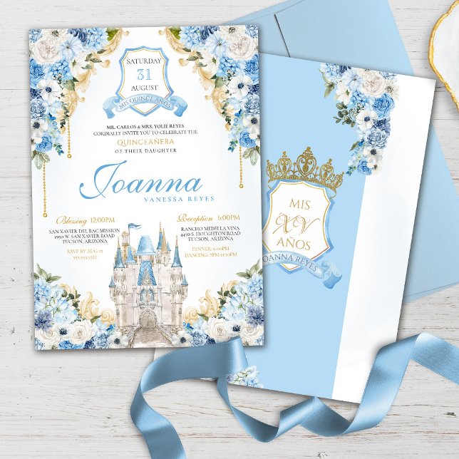 Invitation Cinderella Princess Castle Light Blue Quinceanera (Créateur téléchargé)