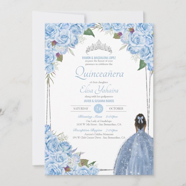 Invitation Cinderella Quinceanera Princesse Anniversaire Bleu (Devant)