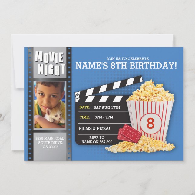 Invitation Cinéma de nuit Cinéma de fête d'anniversaire Photo (Devant)