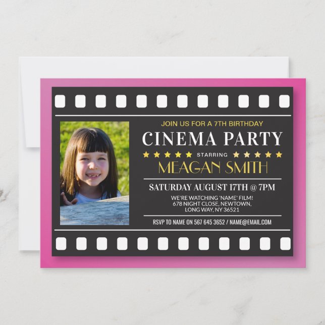 Invitation Cinéma fête d'anniversaire Film Girl's Pink Photo (Devant)