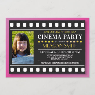 Invitation Cinéma fête d'anniversaire Film Girl's Pink Photo