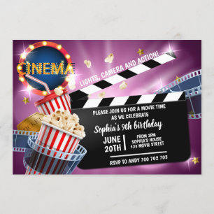 Invitation Cinema Film Time Girl Birthday Popcorn