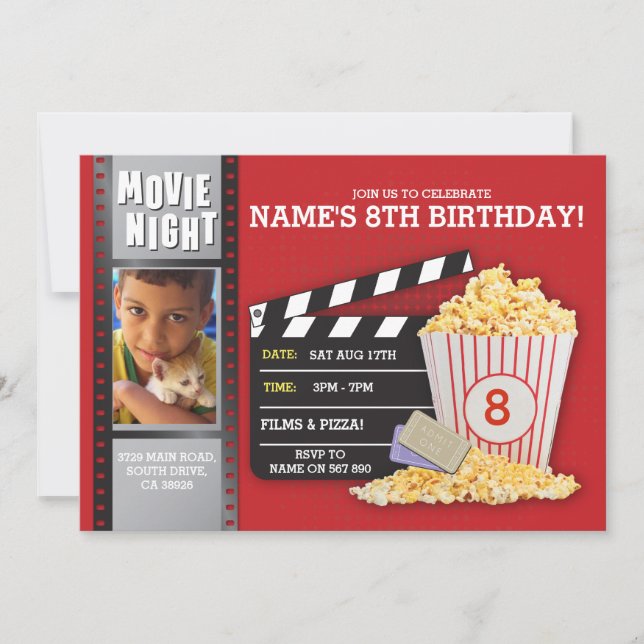 Invitation Cinéma Nuit Rouge Cinéma Anniversaire Fête Photo (Devant)
