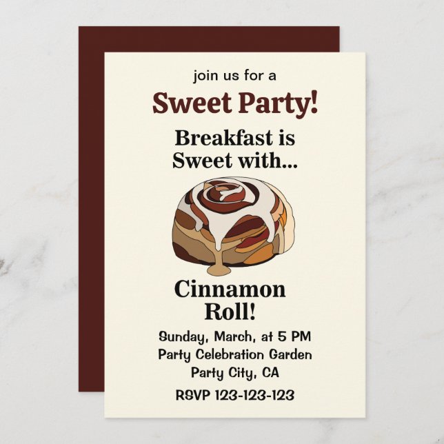 Invitation Cinnamon Rolls Cute Swete Breakfast (Devant / Derrière)