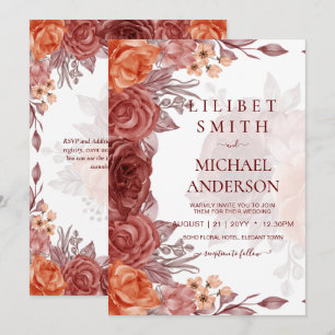 Invitation Cinnamon Terracotta TOMBE Floral MARIAGE