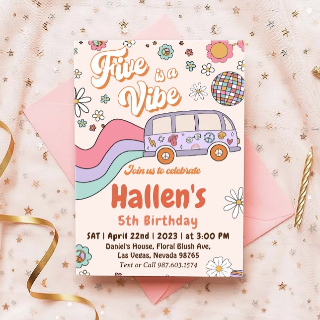 Invitation Cinq a Vibe Super Retro Rainbow 5e anniversaire (Créateur téléchargé)