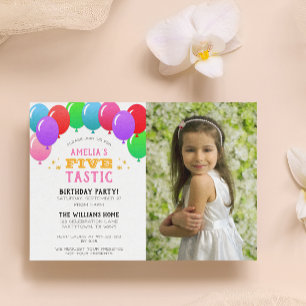 Invitation CINQ ans photo rose de ballons