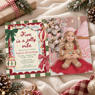 Invitation Cinq est un anniversaire de Noël fantaisiste à l'a