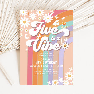 Invitation Cinq est une ambiance Daisy Rainbow Groovy Rétro A