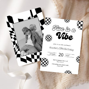 Invitation Cinq est une ambiance Garçons rétro Black 5e anniv