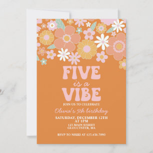 Invitation Cinq est une ambiance Groovy Floral Rétro 5ème ann