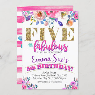 Invitation Cinq et fabuleuses filles Floral 5e anniversaire