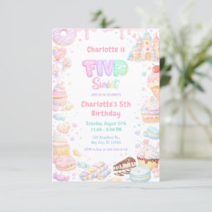 Invitation Cinq friandises pastel sucrées 5ème anniversaire