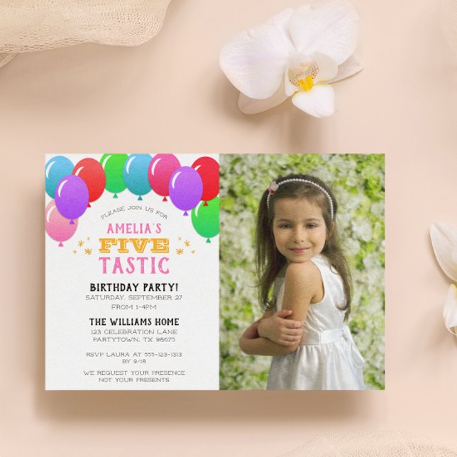 Invitation CINQtastic 5e anniversaire ballon rose photo (Créateur téléchargé)