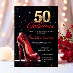 Invitation Cinquante 50 & Fabuleux BIRTHDAY Red Gold High Hee