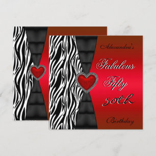 Invitation Cinquante 50e fête d'anniversaire Rouge Zèbre sauv