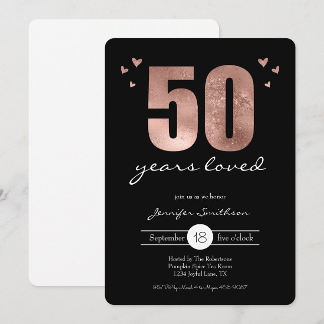 Invitation Cinquante ans Amoureux fête d'anniversaire (Devant / Derrière)