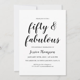Invitation Cinquante ans et Fabuleux Écriture noire pour 50e