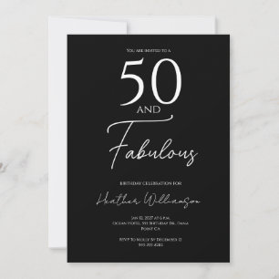 Invitation Cinquante ans et Fabuleux Fête d'anniversaire noir