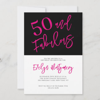Invitation Cinquante ans et Fabuleux Fête d'anniversaire rose