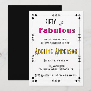 Invitation Cinquante ans et Fabuleux Or Noir Rose Art Déco  
