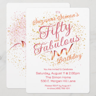 Invitation Cinquante ans et Fabuleux Rose et Or Paillettes