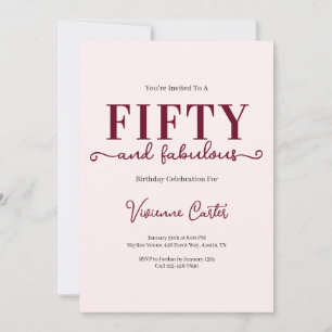 Invitation Cinquante ans et Fabuleux Rose Pâle Fête d'anniver