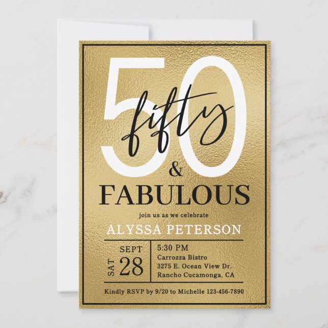 Invitation Cinquante ans et Fabuleux Script Anniversaire 50 a (Devant)