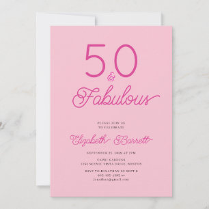 Invitation Cinquante ans et Fabuleux Texte Rose Fête d'annive