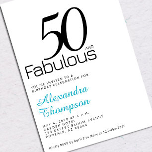 Invitation Cinquante ans et Fabuleux Turquoise Fête d'anniver