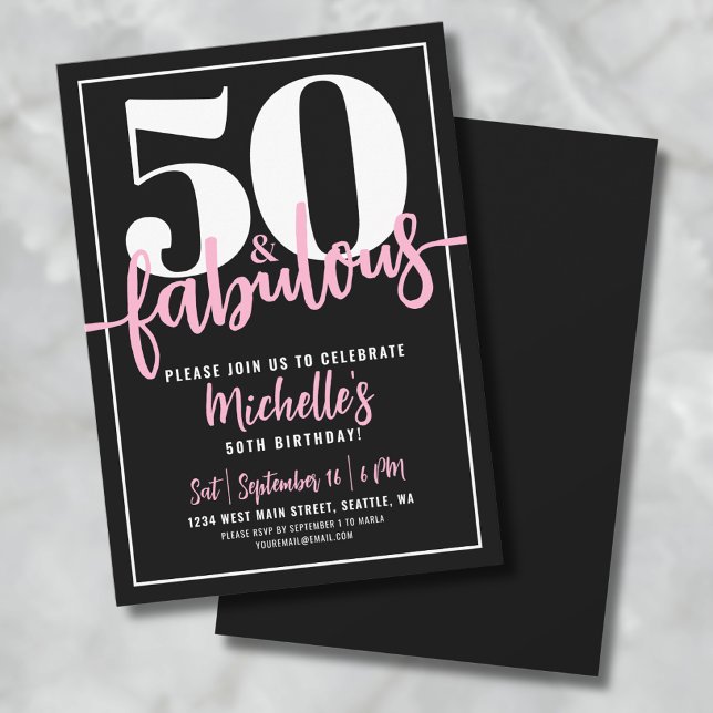 Invitation Cinquante ans et fabuleux : une fête moderne pour  (Fifty And Fabulous 50th Birthday Party Invitation)