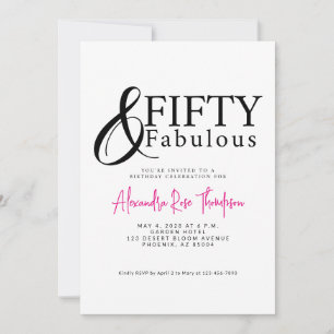 Invitation Cinquante ans et Fantastique Écriture Rose Fête d'