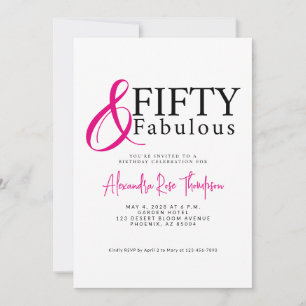Invitation Cinquante ans et Fantastique Écriture Rose Fête d'