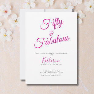 Invitation Cinquante ans et Fantastique Texte Rose Fête d'ann
