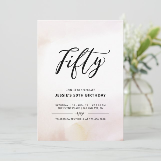Invitation Cinquante | Aquarelle minimale de 50e anniversaire (Debout devant)