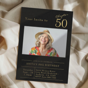 Invitation Cinquante Black Gold 50th Birthday Party Photo