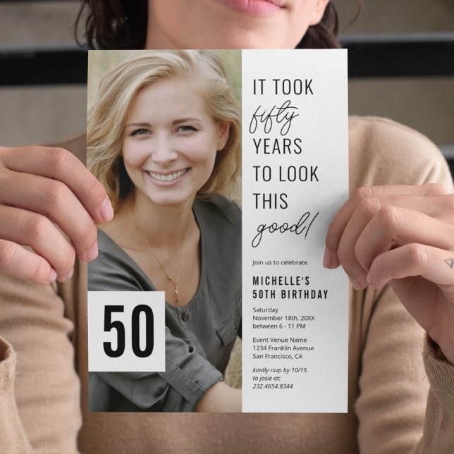 Invitation Cinquante Chic Photo 50th Birthday Party Invitatio (Créateur téléchargé)
