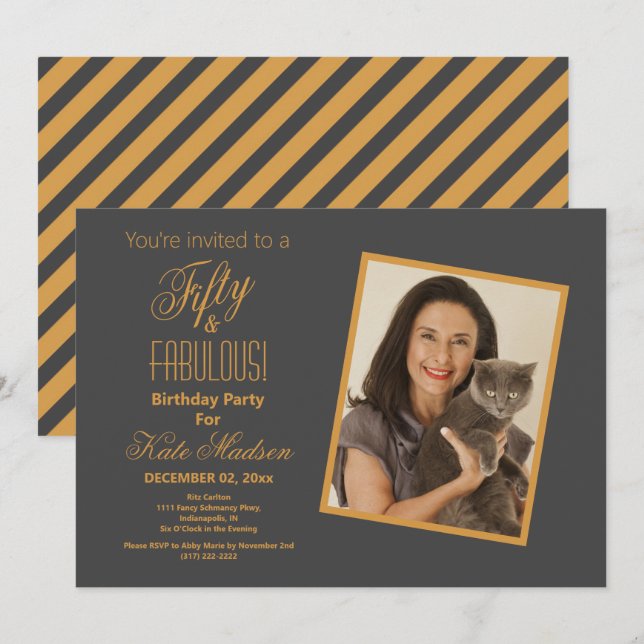 Invitation Cinquante et FABULE Gold & Pewter 50e fête d'anniv (Devant / Derrière)