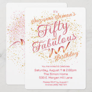 Invitation Cinquante et fabuleuse étincelle rose et or