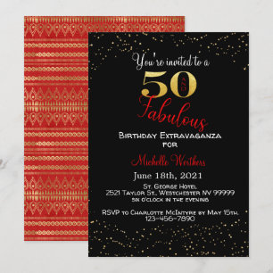 Invitation Cinquante et fabuleux anniversaire Black Red Gold 