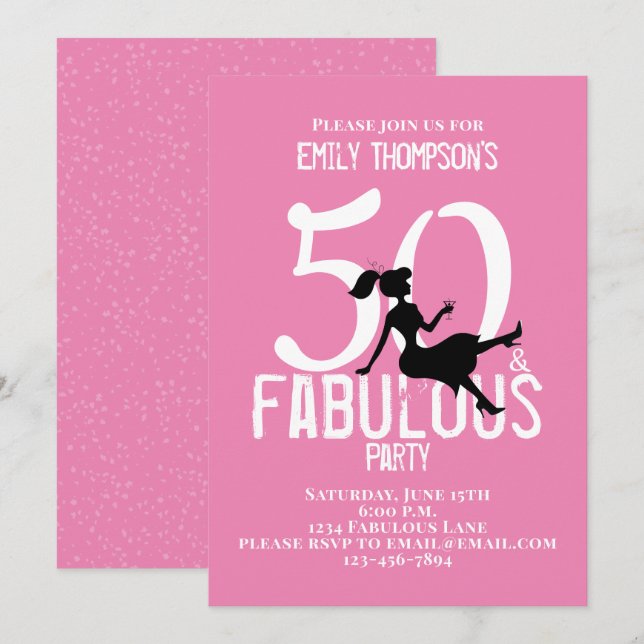 Invitation Cinquante et fabuleux Anniversaire de cocktails ro (Devant / Derrière)