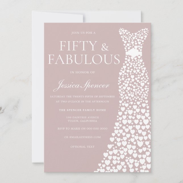 Invitation Cinquante et fabuleux ! Dusty rose & blanc 50e ann (Devant)