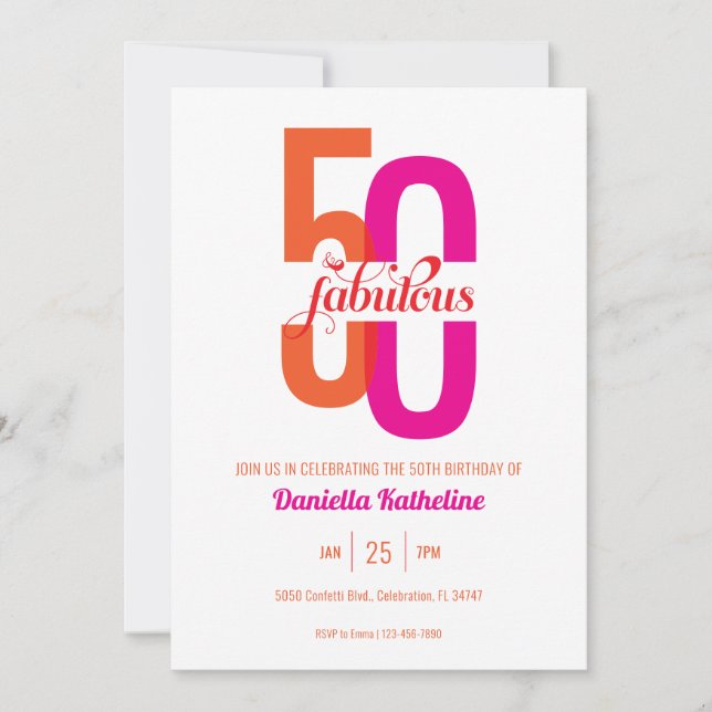 Invitation Cinquante et fabuleux Elegant Rose Orange 50e anni (Devant)