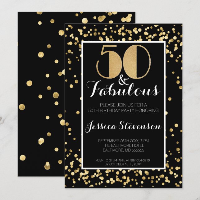 Invitation Cinquante et fabuleux Gold 50e fête d'anniversaire (Devant / Derrière)