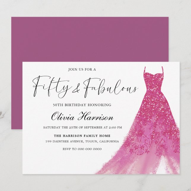 Invitation Cinquante et fabuleux magnifique rose gown 50e ann (Devant / Derrière)