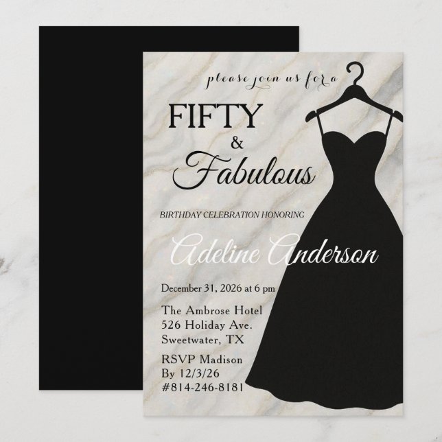 Invitation Cinquante et Fabuleux Marbre Noir et Blanc 50ème (Devant / Derrière)