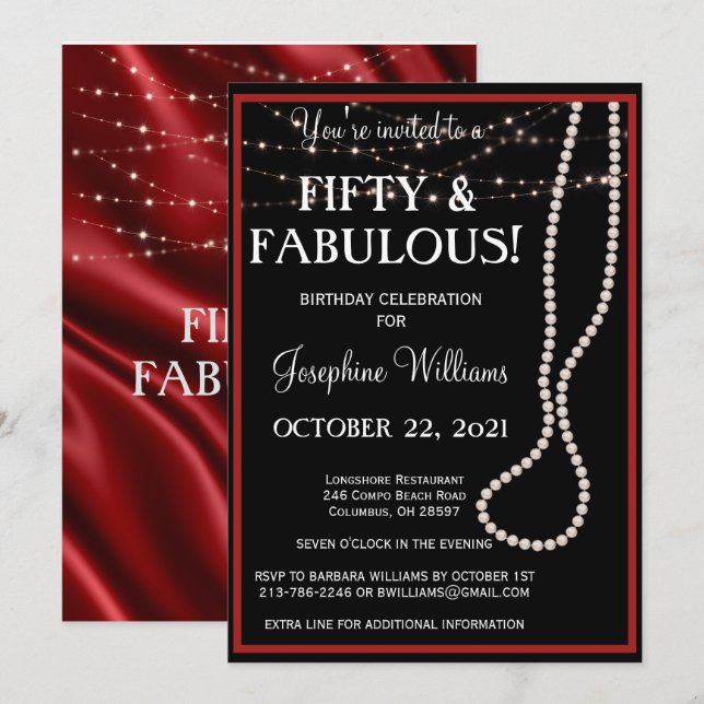 Invitation Cinquante et fabuleux Red and Black Party Invitati (Devant / Derrière)
