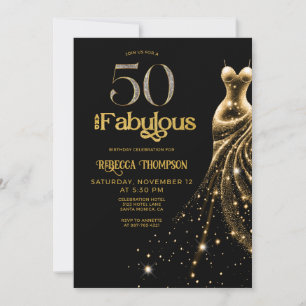 Invitation Cinquante et Fabuleux Robe Dorée Noir 50e Annivers